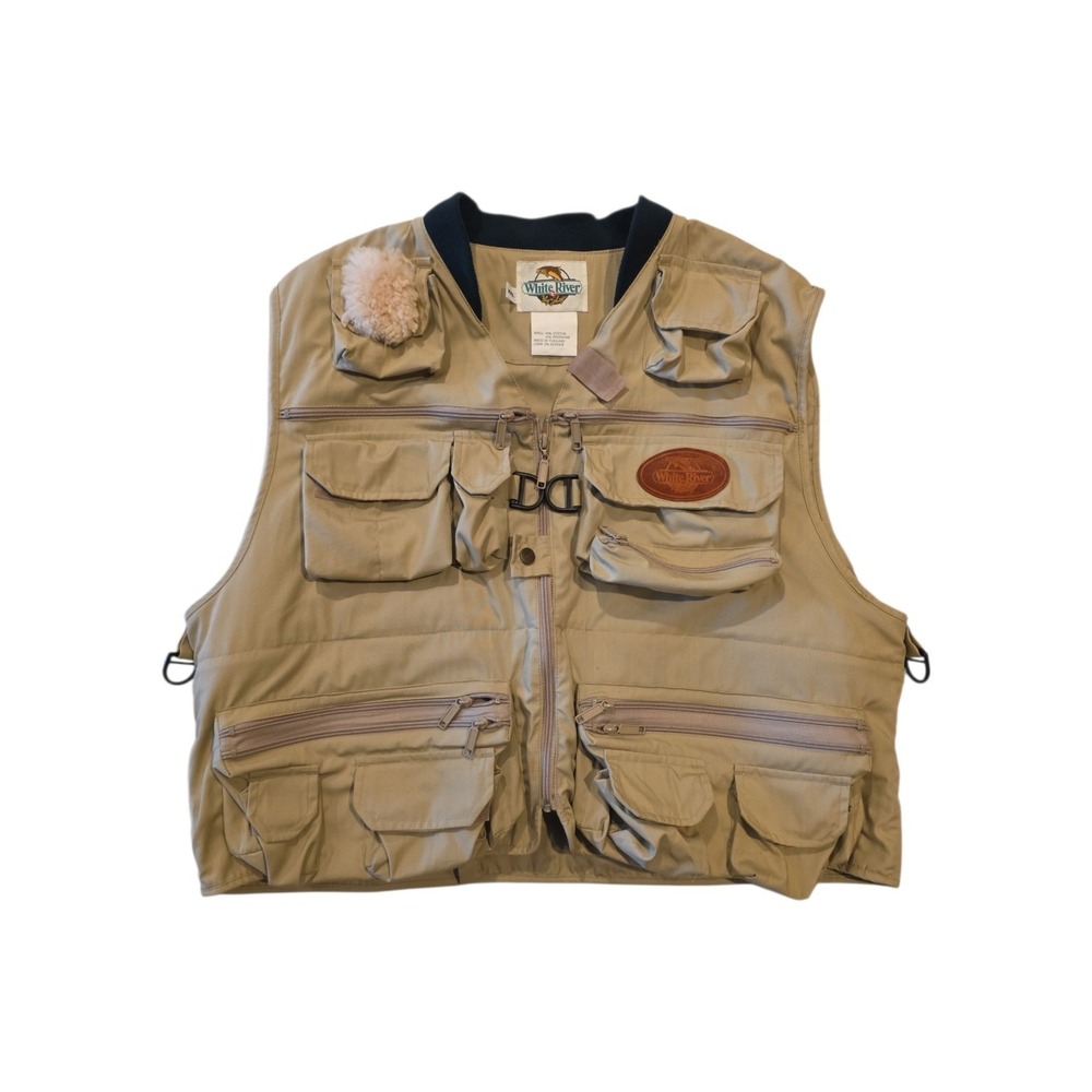 White River Fly Shop Fishing Vest XXL Tan Multi Pocket Cotton Blend Angler Vest